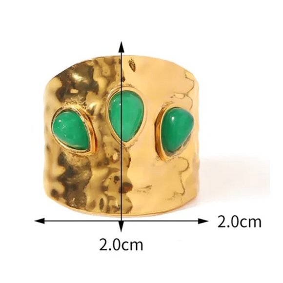 Stainless Steel Jewelry - Stainless Steel Rings Womens One Size Green and Gold 1 Piece